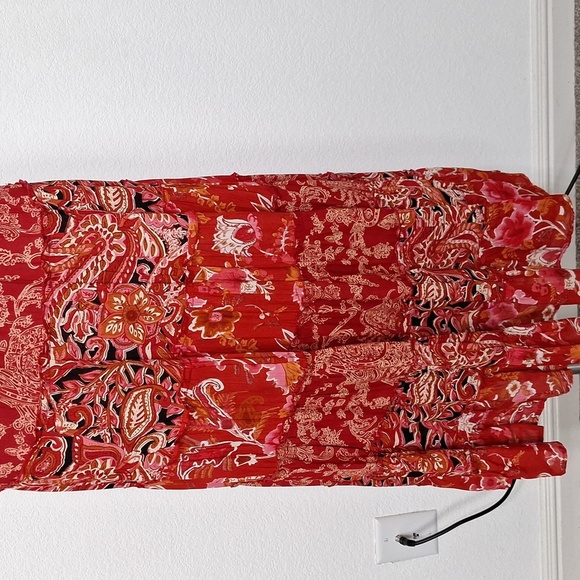 Coldwater Creek Red Multicolor Paisley Boho Bohemian Hippie Tiered Maxi Skirt SP - Picture 3 of 10